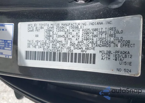 2004 Toyota Sienna Xle Limited from USA, damaged, VIN 5TDZA22C04S111268